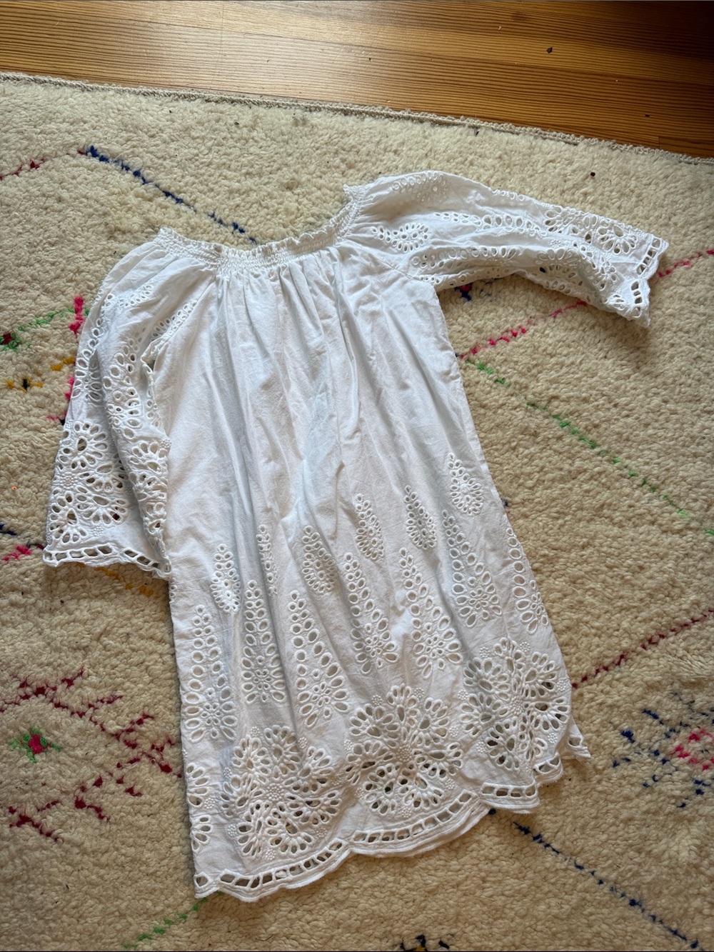 Halabaloo White Eyelet Off-Shoulder Tunic Dress